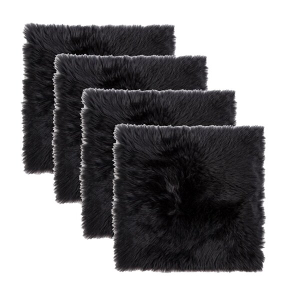 Natural Home Decor New Zealand Sheepskin Chair Pad | 4-Piece | Black | 17"x17" - Picture 1 of 4